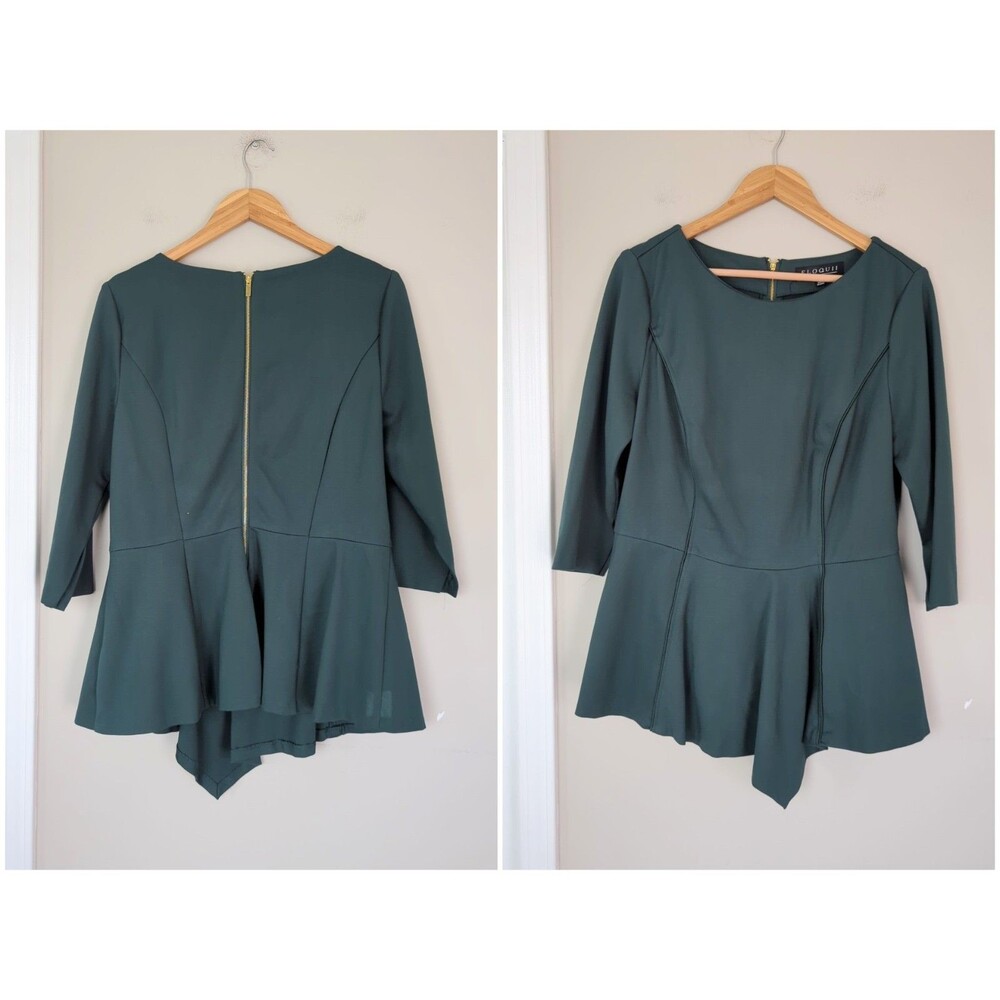 Eloquii Plus Green Two Piece Set Skirt Peplum Hem Top Business Office Wear 14